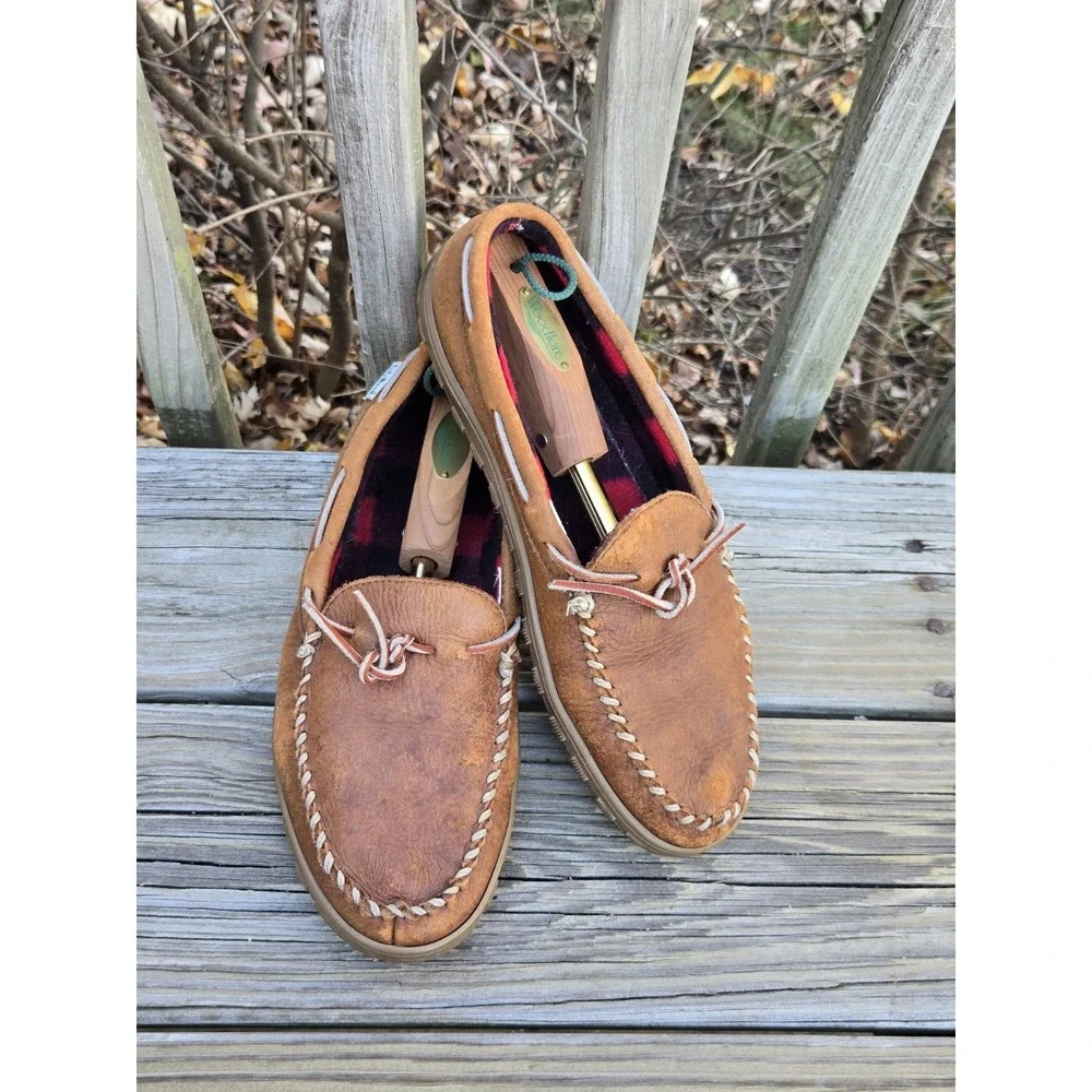 LL Bean Handsewn Flannel Lined Mocs Leather Boat Shoes Loafers Men's Size 11